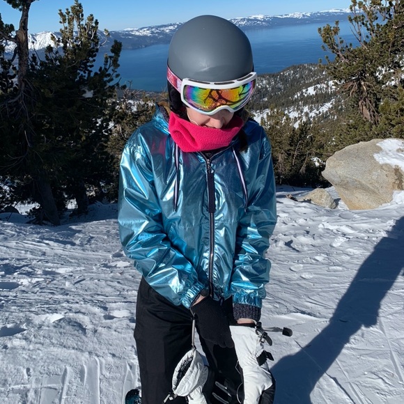 Shiny blue zip up hoodie - Picture 3 of 6